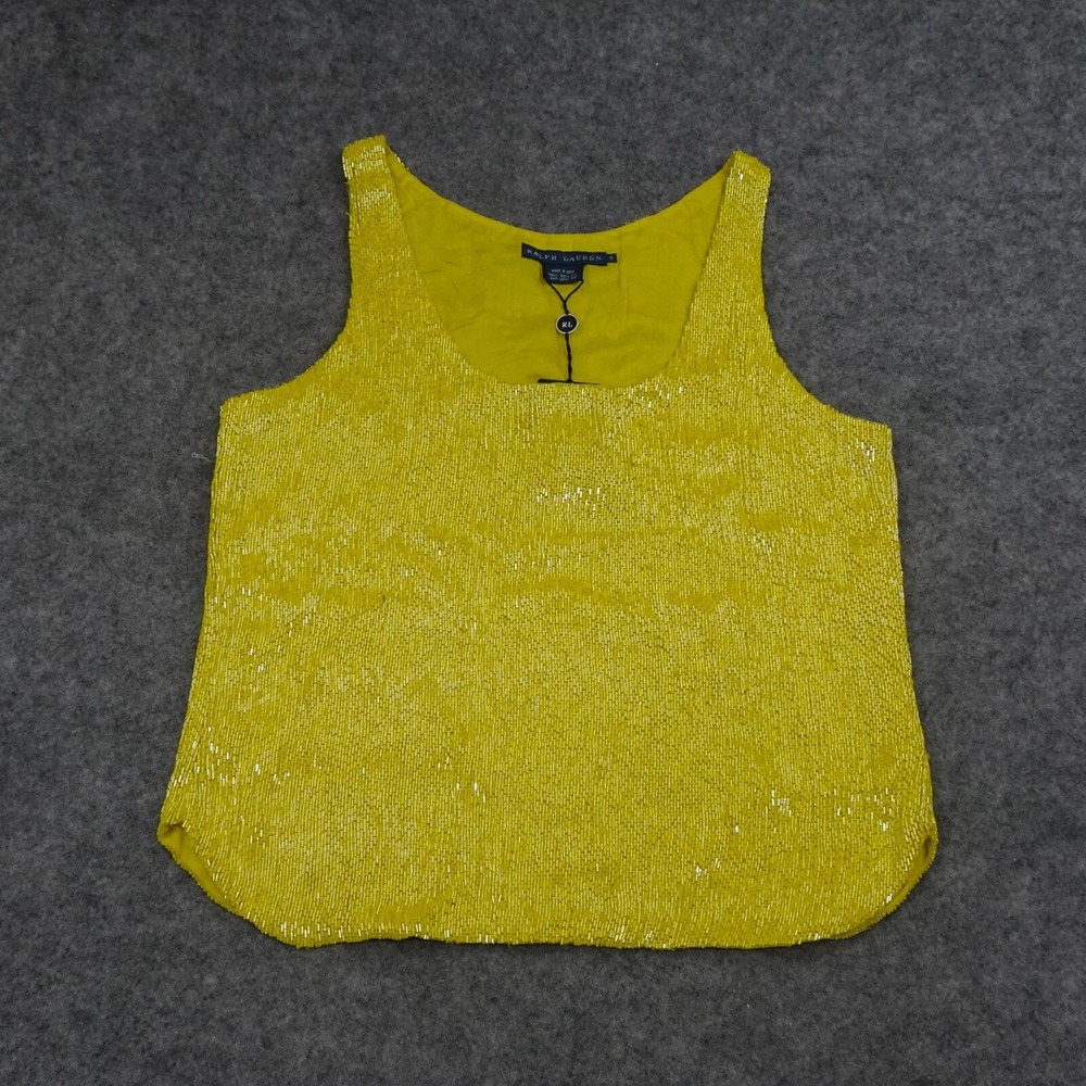 Ralph Lauren Top Womens 6 Sleeveless Shirt Yellow Beaded Silk Lined Heavy A